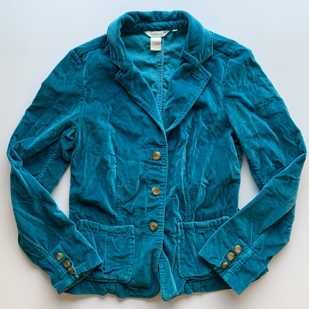 Sundance Aqua Blue Velvet Cotton Blazer size small